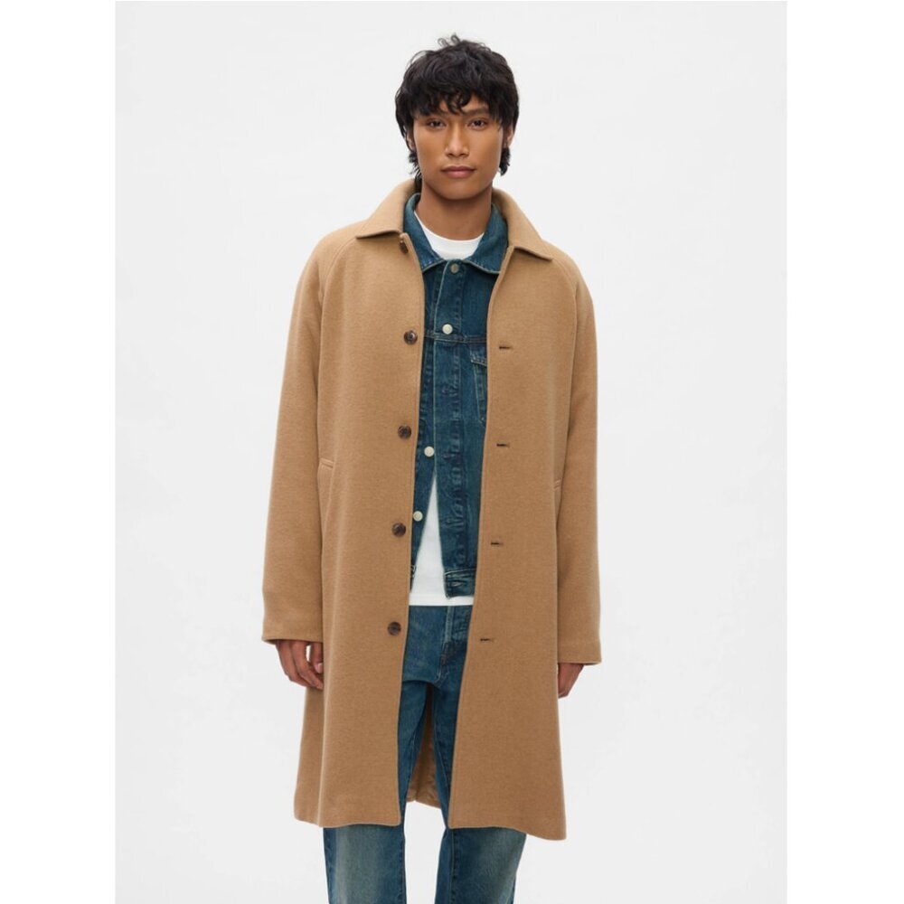 GAP Oversized Men's Wool-Blend Topcoat in Camel from 2024 - Picture 2 of 15